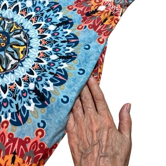 ZILCREMO Cotton Poly Blend Cap Sleeve Geometric Print Maxi Dress Double V-Neck - Picture 7 of 10